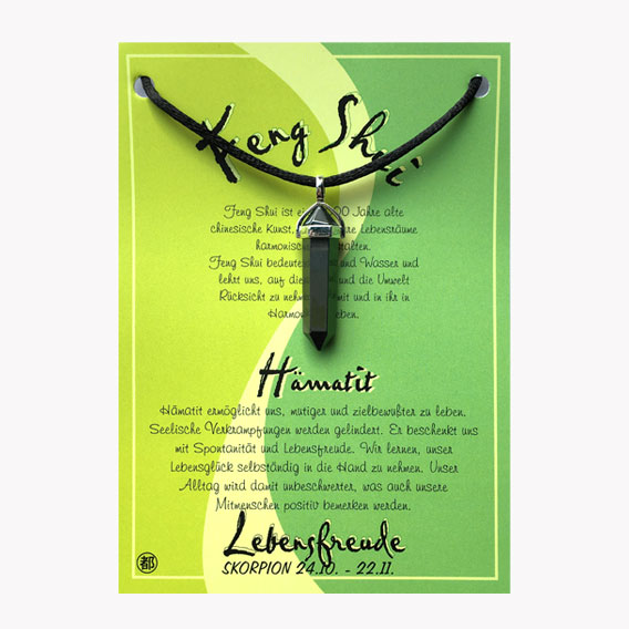 Hämatit Feng Shui Anhänger für den Skorpion auf großer Karte