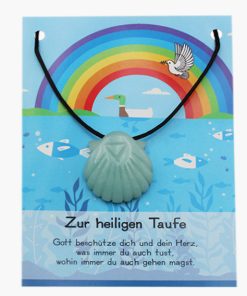 „Zur heiligen Taufe“ Amazonit Jakobsmuschel Anhänger auf großer Karte