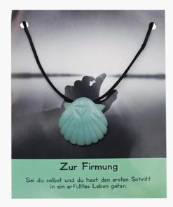 „Zur Firmung“ Amazonit Jakobsmuschel Anhänger auf großer Karte