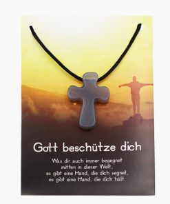 „Gott beschütze dich“ Achat Kreuz Anhänger auf grosser Karte