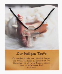 „Zur heiligen Taufe“ Bergkristall Pilgerkreuz Anhänger auf großer Karte