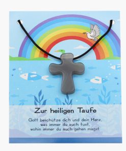 „Zur heiligen Taufe“ Achat Pilgerkreuz Anhänger auf großer Karte