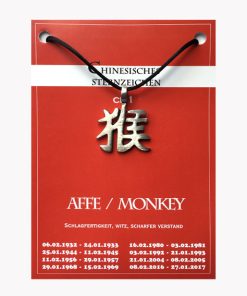 Chinesische Sternzeichen Anhänger aus Zinn Affe auf großer Karte