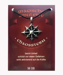 Anhänger Chaos Stern – Magische Amulette aus Zinn auf großer Karte mit Infoheft