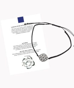 Glücksarmband Freundschaftsarmband mit Blume des Lebens klein mit geknüpftem Textilband schwarz mit Glückskarte