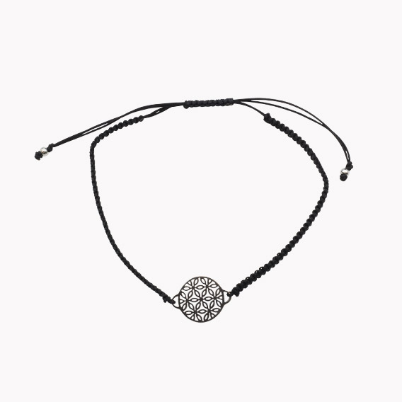 Glücksarmband Freundschaftsarmband mit Blume des Lebens klein mit geknüpftem Textilband schwarz mit Glückskarte - Image 2