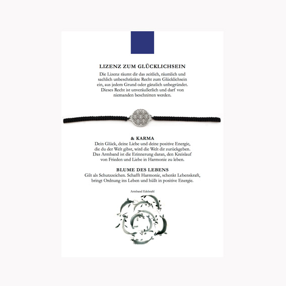 Glücksarmband Freundschaftsarmband mit Blume des Lebens klein mit geknüpftem Textilband schwarz mit Glückskarte - Image 3