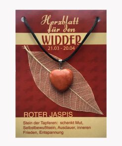 Herzblatt für den Widder – Jaspis rot Herz Anhänger großer Karte