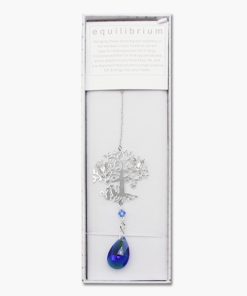 Lebensbaum mit Katze Lichtkristall blau in Geschenkbox (Equilibrium)