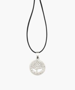 Anhänger Lebensbaum Strasssteine einfach gefasst aus Stainless Steel mit Lederband im Jutebeutel