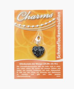 Charm Herz Anhänger Schneeflockenobsidian auf kleiner Karte