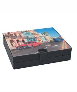 Humidor Cuba” Leder schwarz/bunt bedruckt für ca. 8-10 Cig.”””
