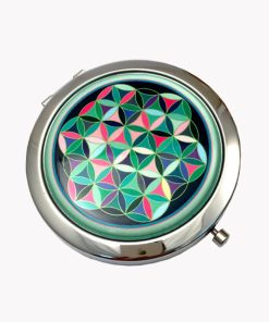 Taschenspiegel zum Aufklappen mit Blume des Lebens bunt Motiv