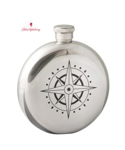Flachmann Edelstahl rund poliert  “Kompass” 5oz/150ml