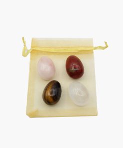 Edelstein Eier Set (Rosenquarz, Jaspis, Bergkristall & Tigerauge)