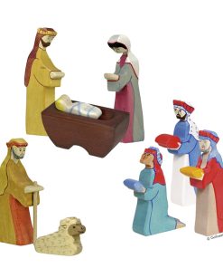 8 Holztiger Holzfiguren für die Weihnachtskrippe im Set
