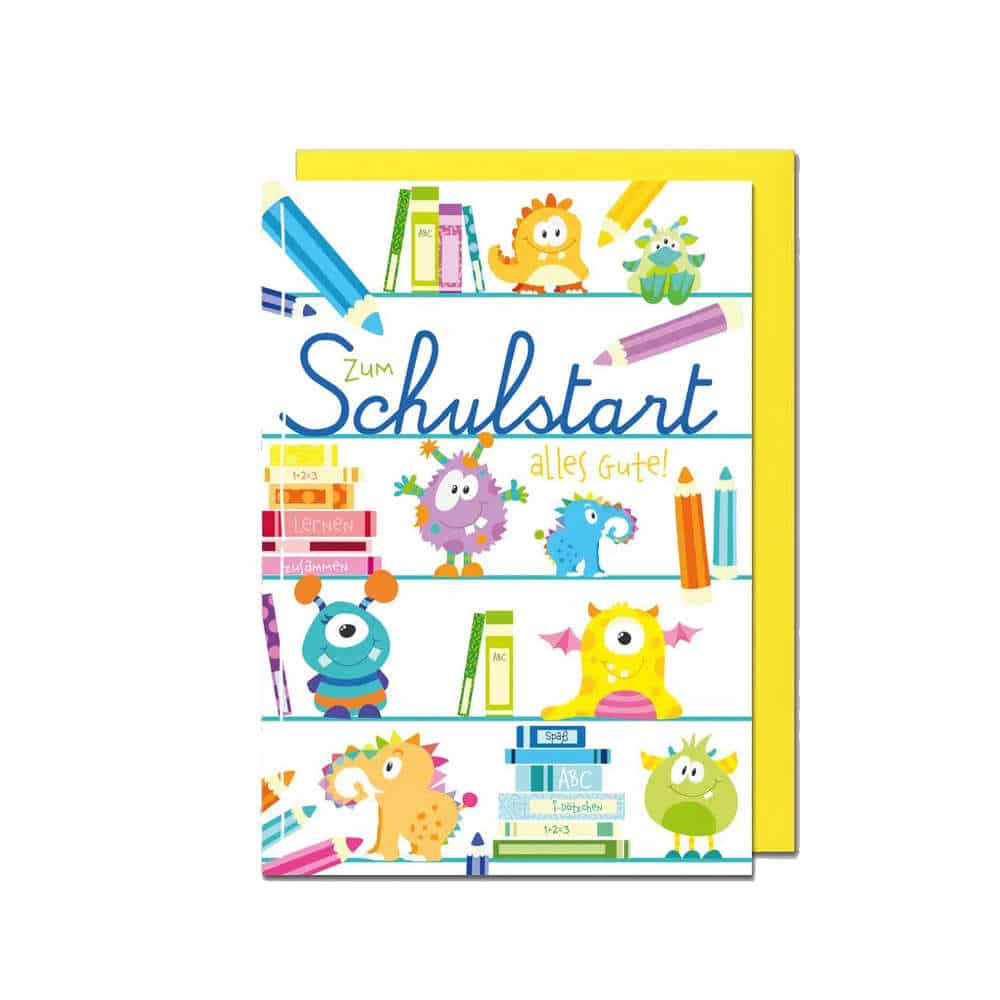 Einschulungs-Grußkarte „Monster“ mit Umschlag