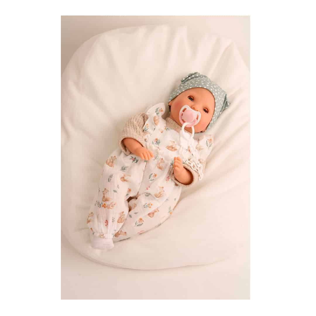 Schildkröt Baby-Puppe Lenchen mit blauen Schlafaugen und Fuchs-Strampler - Image 3