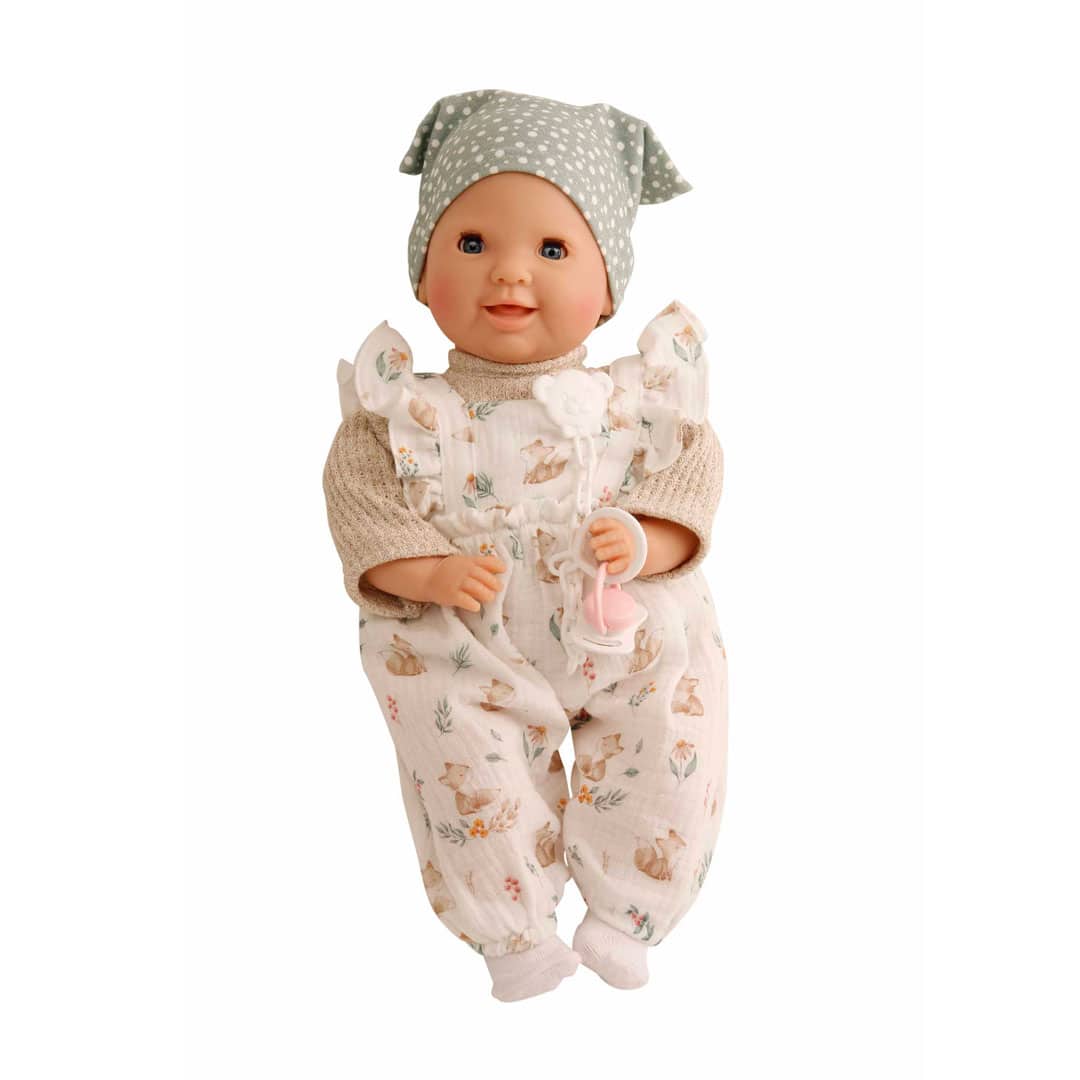 Schildkröt Baby-Puppe Lenchen mit blauen Schlafaugen und Fuchs-Strampler