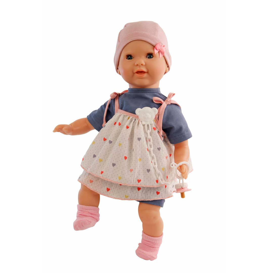 Schildkröt Baby-Puppe Lenchen mit blauen Schlafaugen und Herzenkleid