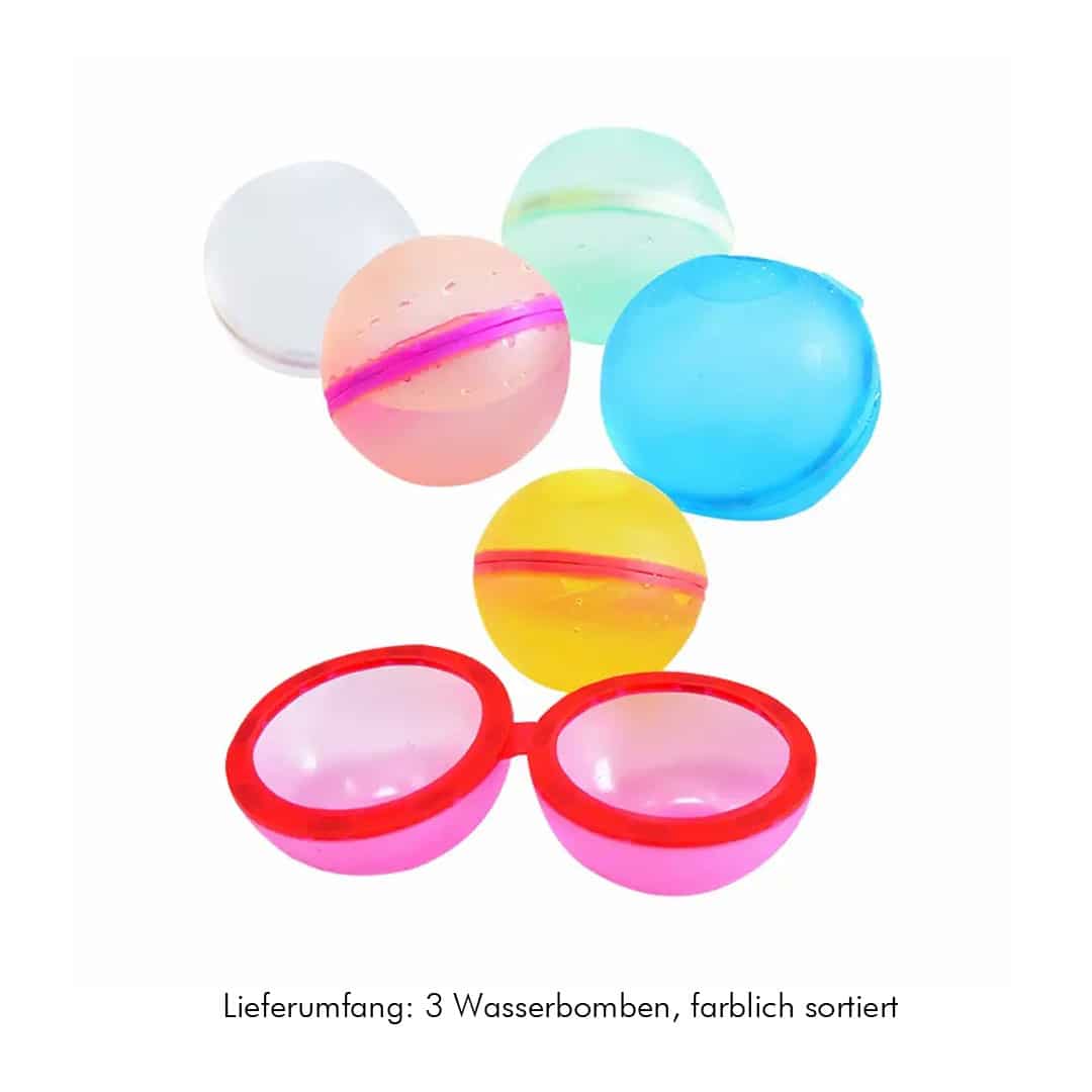 3 wiederverwendbare bunte Wasserbomben im Set, sortiert
