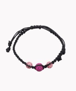 Armband geflochten mit Shamballa Perlen im Leinenbeutel Glitzer mit 3 Perlen pink / hellrosa