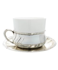 Silbertasse auf Unterteller mit Porzellaneinsatz – Otto Wolter
